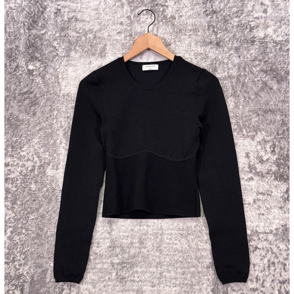 Aritzia Top Medium Womens Babaton Black Sculpt Knit Empire Long Sleeve